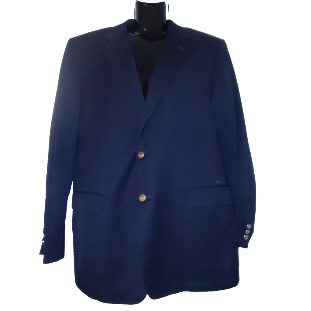 Men’s Navy Blue Blazer Gold Button Classic Fit Size 44 BG16